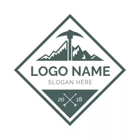 マイニング　ロゴ Dark Green Axe and Mountain Camping logo design