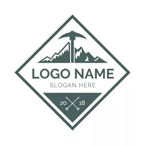 斧头 Logo Dark Green Axe and Mountain Camping logo design