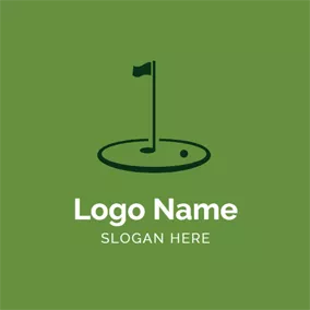 旗ロゴ Dark Green Flag and Golf Course logo design