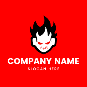 Design Logo Demon Face Fire Hair logo design