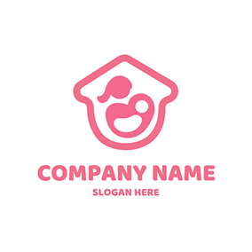 Pink Logo Design House Mom Baby logo design