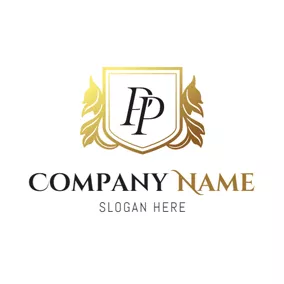家紋　ロゴ Double Golden Letter P logo design