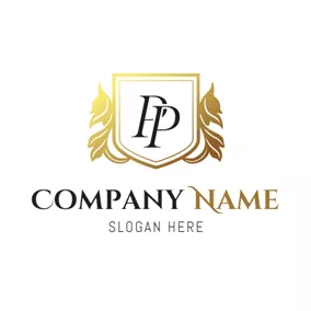 Badge Logo Double Golden Letter P logo design