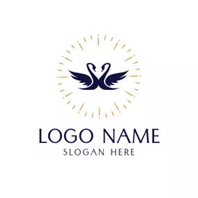 金色　ロゴ Double Swan and Love Wedding logo design