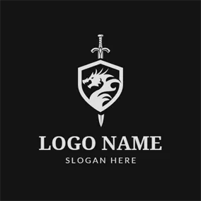 Logótipo Dragão Dragon Badge and Sword logo design