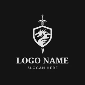 Logotipo De Dragón Dragon Badge and Sword logo design