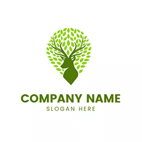 森林logo Drop Shaped Leaves and Elk logo design
