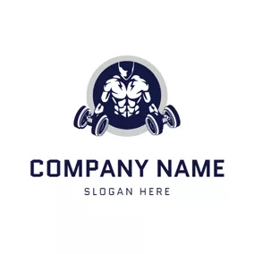 Social Media Profile Logo Dumbbell and Strong Muscle Man logo design