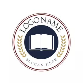 ライブラリロゴ Encircled Branches and Book logo design