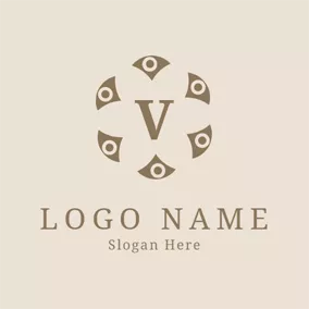 Vのロゴ Encircled Brown Letter V logo design