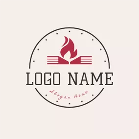 Heat Logo Encircled Red Book and Flame logo design