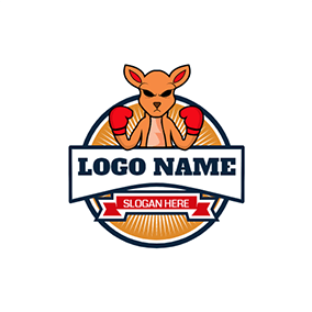 牛 Logo Excited Kangaroo Circle Boxer logo design