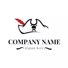 Skull Logo Feather and Pirates Hat logo design