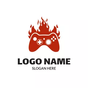 電子競技 Logo Fire and Game Controller logo design