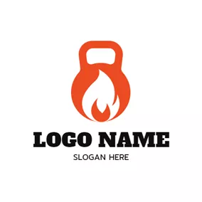 Fitnessstudio Logo Fire and Kettle Bell logo design