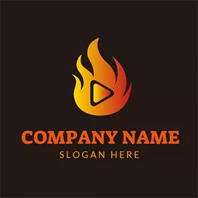 Fireball Logo Fire and Play Button logo design