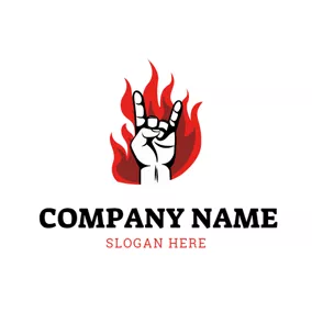 金属Logo Fire and Rock Gesture logo design