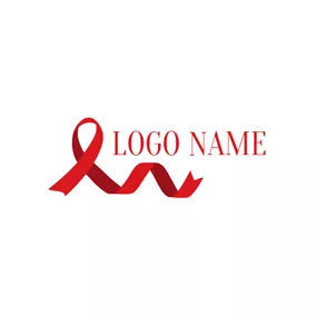 絲帶 Logo Fire Red Ribbon and Cancer logo design