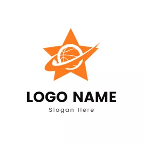 バスケットボールのロゴ Five Pointed Star and Basketball logo design