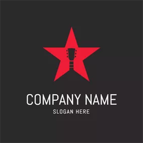 吉他Logo Five Pointed Star and Guitar logo design