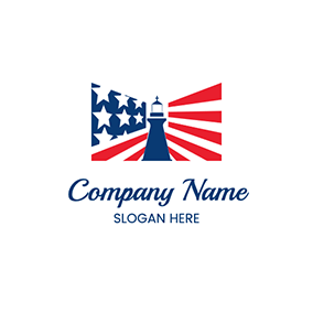 Rectangle Logo Flag Lighthouse American logo design