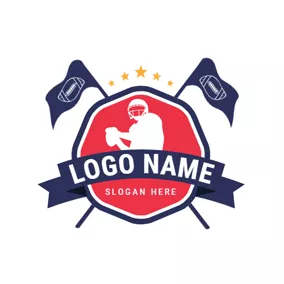 橄榄球logo Flagged Polygon and Football Player logo design