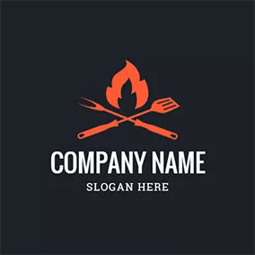 中餐馆 Logo Flame Truner Fork Bbq logo design