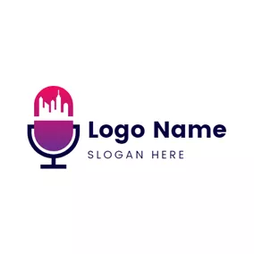 Podcast Logo Flat Architecture and Microphone logo design