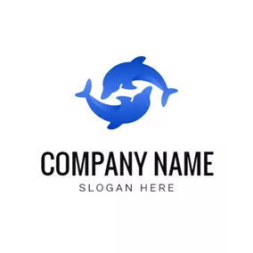 イルカロゴ Flat Blue Dolphin logo design