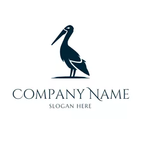 鵜鶘 Logo Flat Blue Pelican logo design