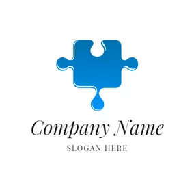 拼圖 Logo Flat Blue Puzzle Icon logo design