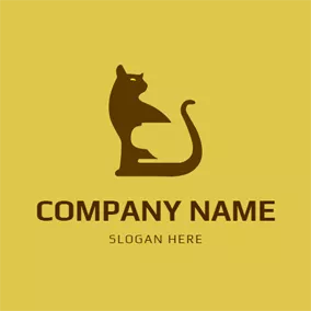 コーヒーのロゴ Flat Cat and Coffee Mug logo design