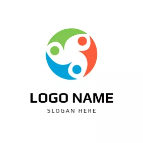 群衆のロゴ Flat Circle and Abstract Man logo design