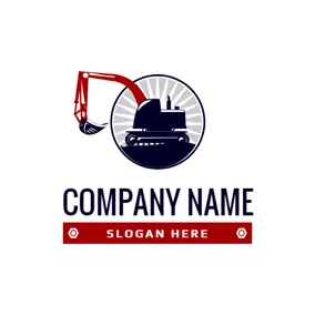 Flat Logo Flat Circle and Excavator logo design