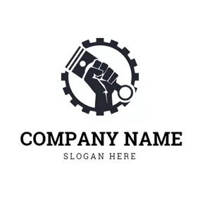 Steampunk Logo Flat Gear and Piston logo design