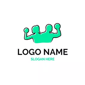 力量 Logo Flat Green Athlete logo design