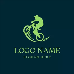 Biking Logo Flat Green Pathway and Bike logo design