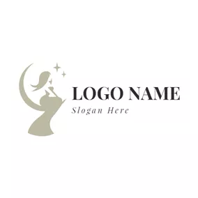 月亮 Logo Flat Moon and Graceful Woman logo design