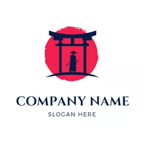 Flat Logo Flat Pavilion and Samurai logo design