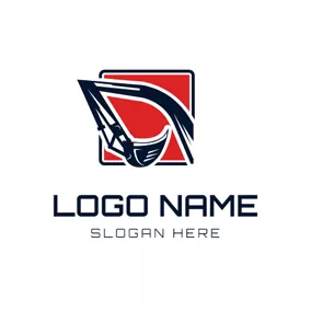 Illustration Logo Flat Square and Excavator logo design