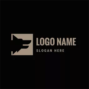 Emblem Logo Flat Square and Wolf Head logo design