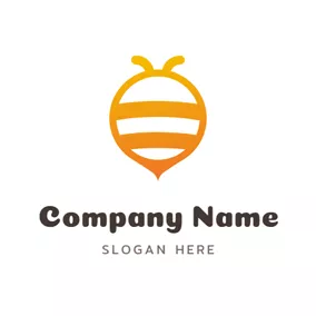 蜜蜂Logo Flat Yellow Circle and Bee logo design