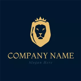 King Logo Flat Yellow Lion Head logo design