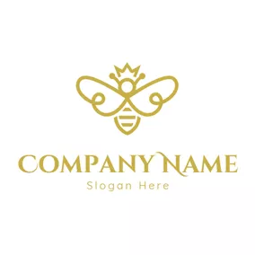 Wasp Logo Flat Yellow Wing and Bee logo design