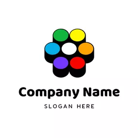 Logotipo De Lienzo Flower Shape and Colorful Paint logo design