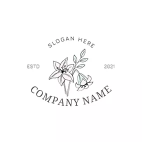 ガーデン　ロゴ Flower With Leaf Lily logo design