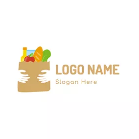 農家のロゴ Food Hands Taker Bag Grocery logo design