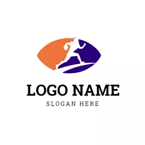 ラグビーロゴ Football Shape and Running Athlete logo design