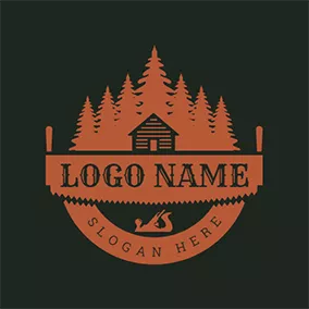 Farmhouse Logo Forest House Banner Woodworking logo design