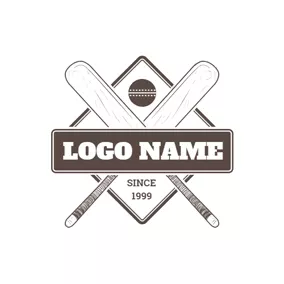 Rectangle Logo Frame and Cross Cricket Bat logo design